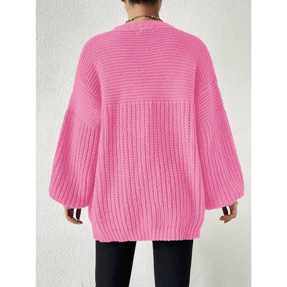 ribbed knit sweater Open Front oversized Cardigan - Picture 6 of 11